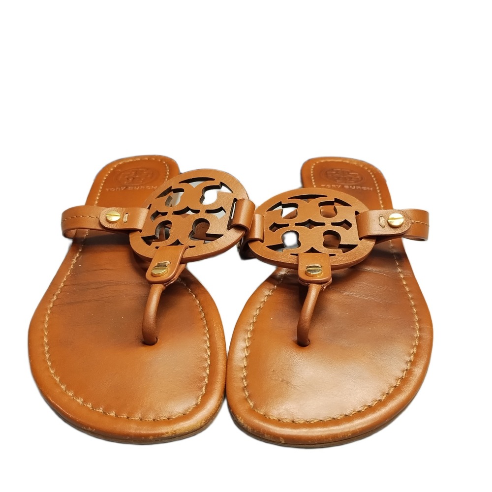 Tory Burch Vachetta Miller Thong Sandals Womens Size 7M Brown Comfort Slip On